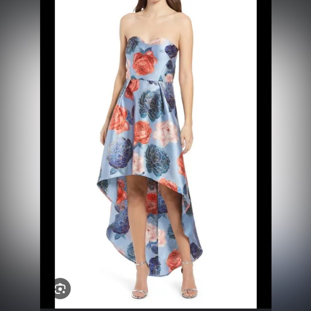 Chi Chi London Elmaya strapless high low floral gown